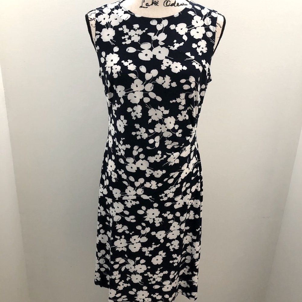 American Living Navy with White Floral-Print Dress Women 8